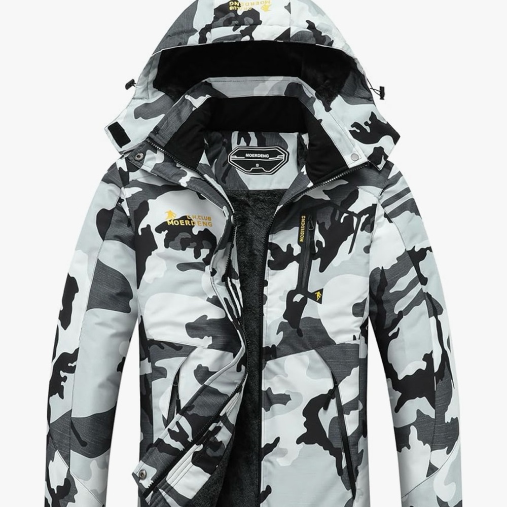 MOERDENG Women’s White Camo Waterproof Ski Jacket Windbreaker